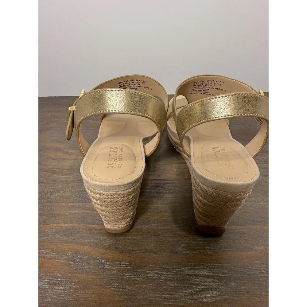 Kenneth Cole Reaction Card Gold Wedge Espadrille Sandals‎ Size 8.5 New